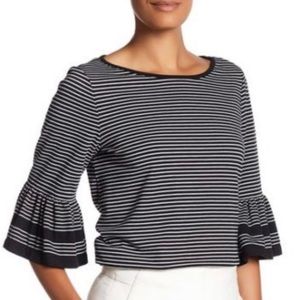 Max Studio striped top with ruffle cuff.